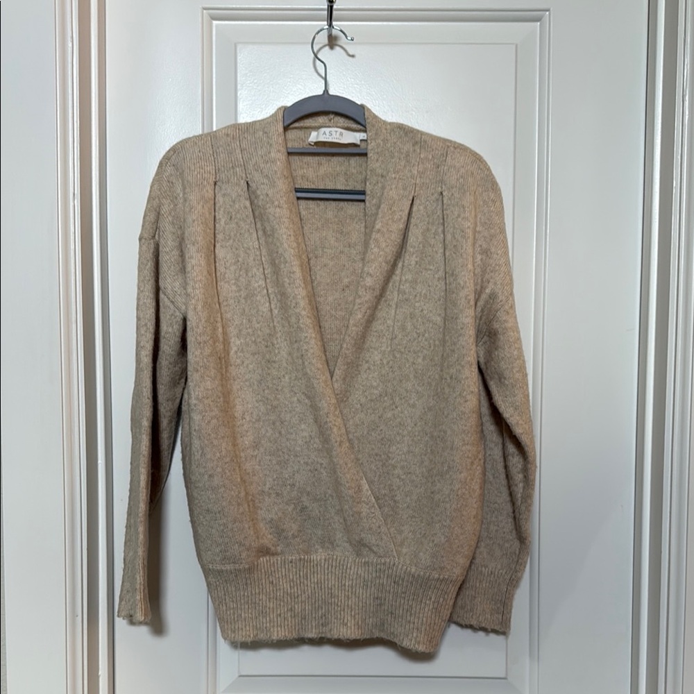 Astr Tan Cardigan Sweater with V-Neck and Relaxed Fit